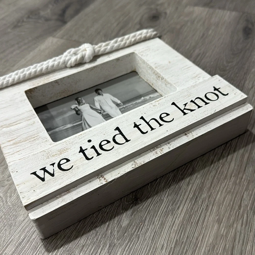 We Tied The Knot Rustic White Photo Frame with Rope Accent Wedding Boho Mud Pie